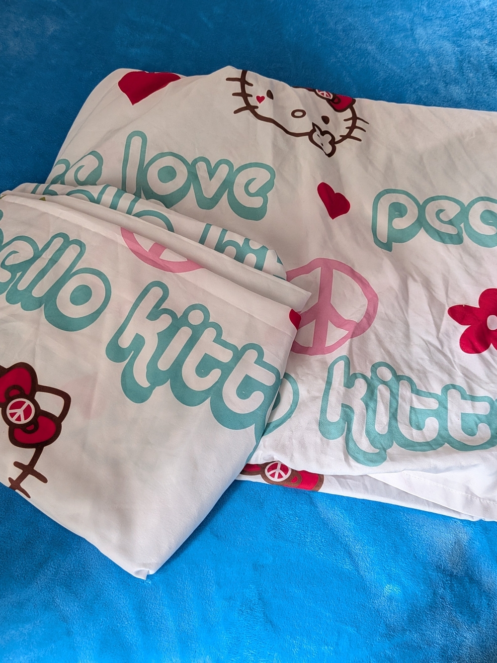 🎀 Hello Kitty White, Teal & Pink Kids Double Sheet Set 🎀